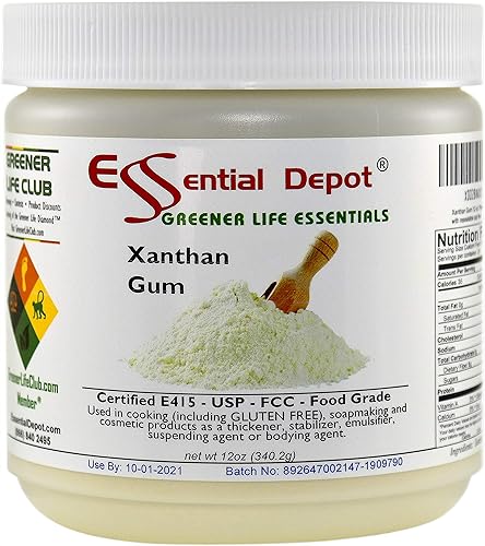 Essential Depot Xanthan Gum 12 oz. Powder USP FCC Food Grade - Gluten Free Cooking - Safety Sealed HDPE Container with Resealable Cap