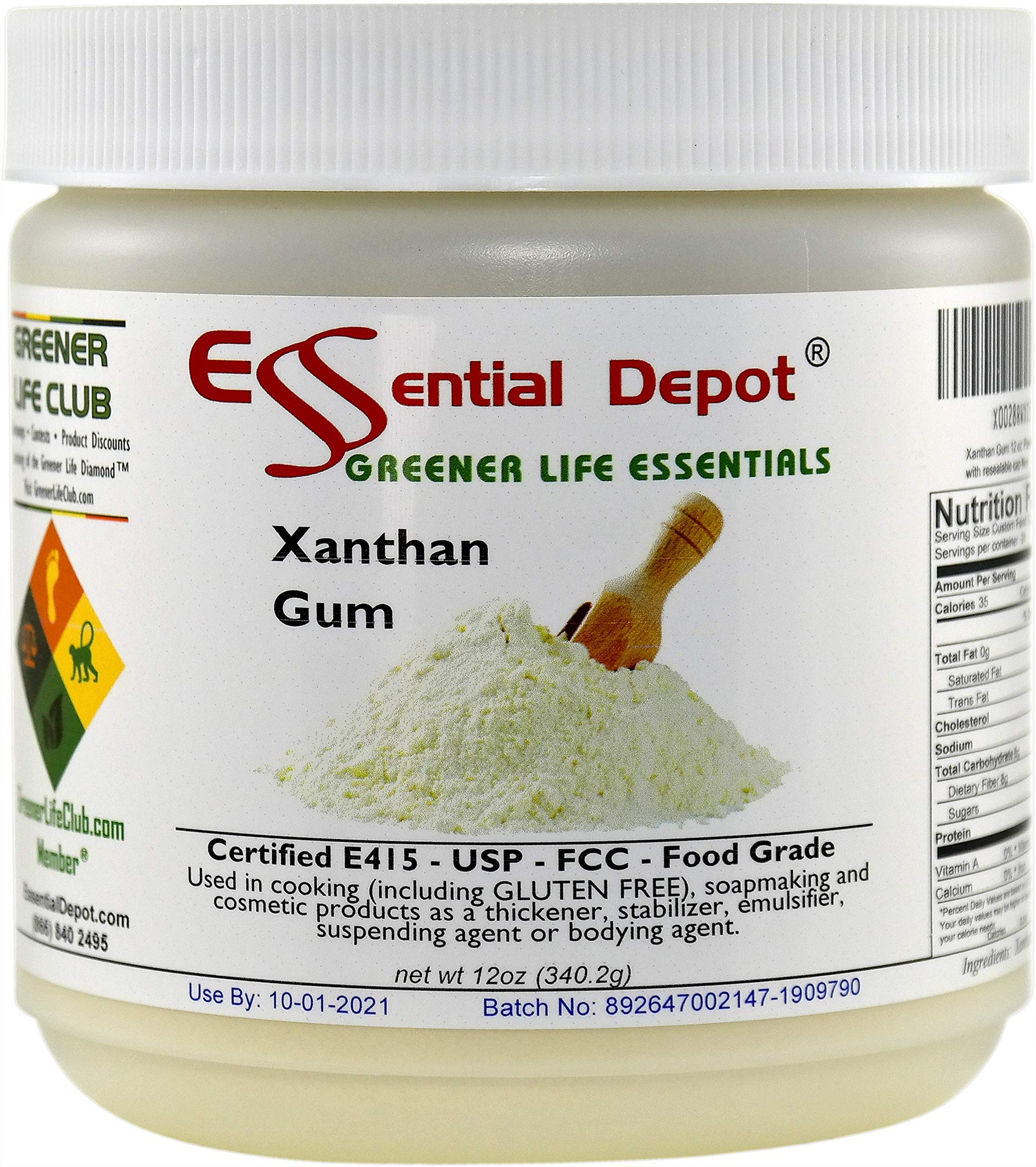 Essential Depot Xanthan Gum 12 oz. Powder USP FCC Food Grade - Gluten Free Cooking - Safety Sealed HDPE Container with Resealable Cap