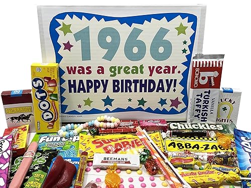 RETRO CANDY YUM ~ 1966 60th Birthday Gift Box Nostalgic Candy Assortment from Childhood for 60 Year Old Man or Woman Born 1966