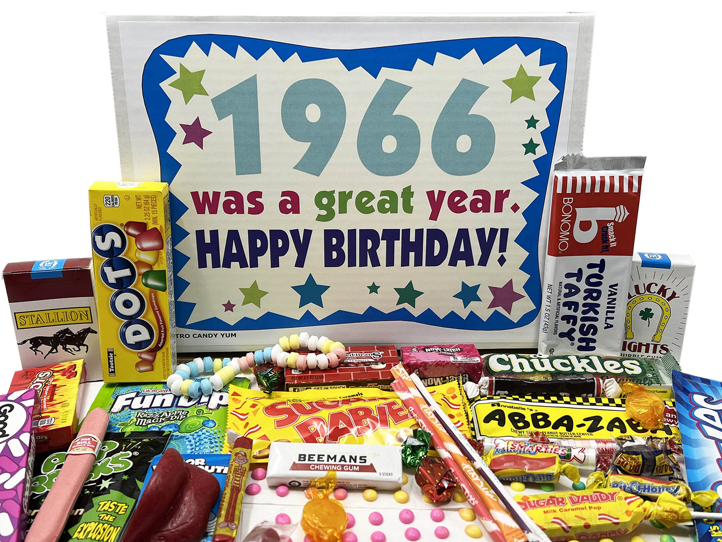 RETRO CANDY YUM ~ 1966 60th Birthday Gift Box Nostalgic Candy Assortment from Childhood for 60 Year Old Man or Woman Born 1966