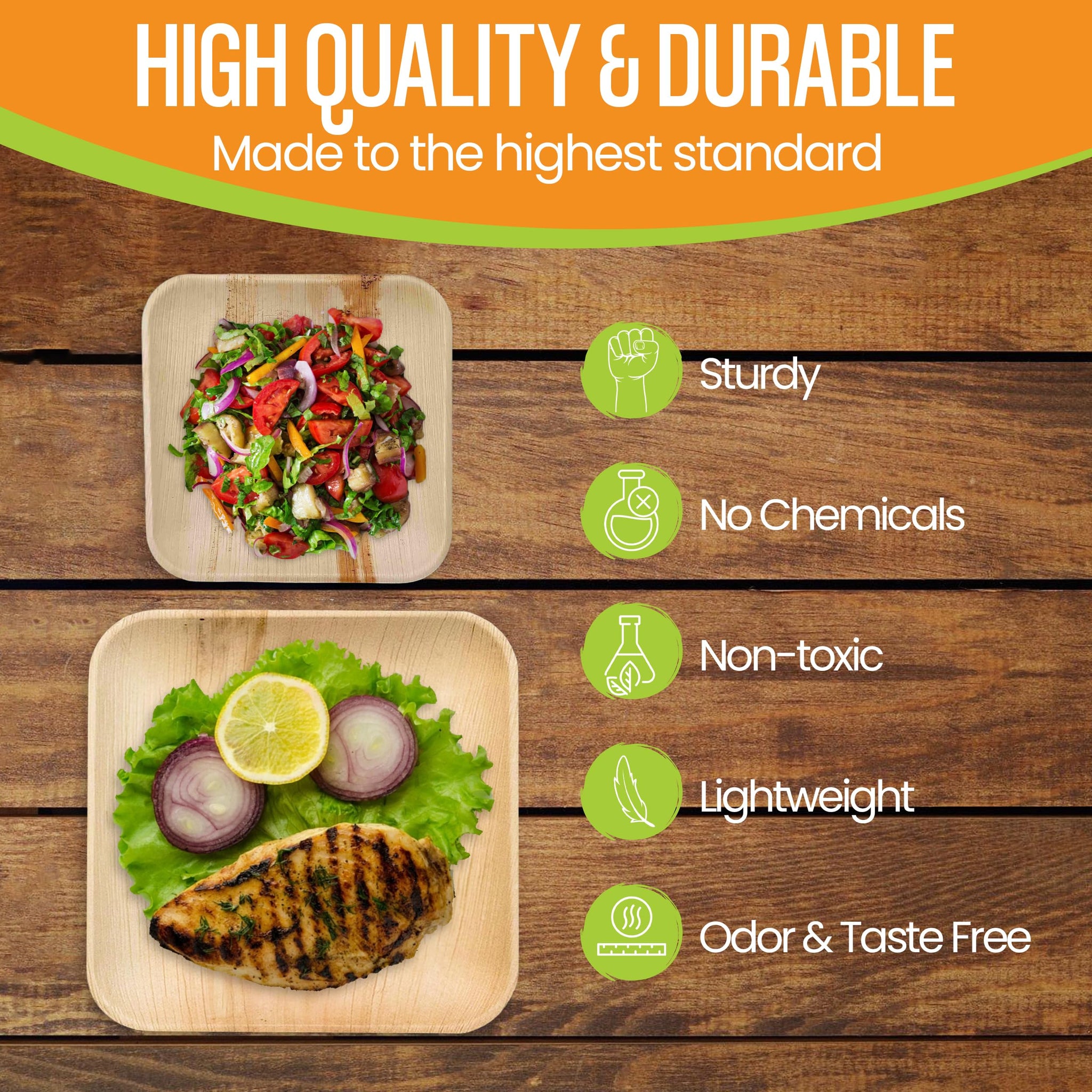 Raj Palm Leaf Plates Disposable Bamboo Plates 10 Inch & 7 Inch Square Bulk Party Pack (50 Pc) Compostable and Biodegradable - Better than Plastic