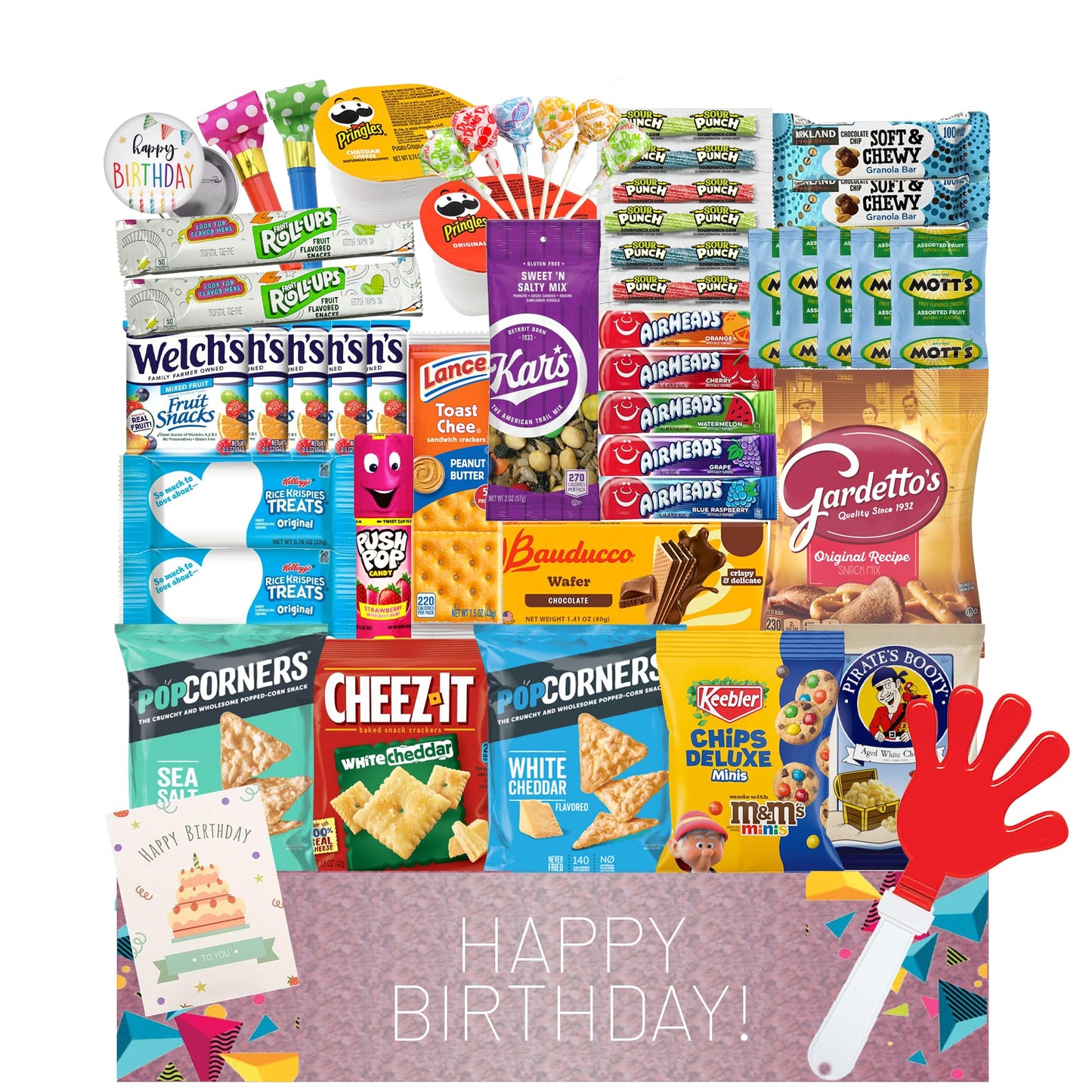 JUMBO JUMBLE Birthday Snack Box (50 count) Assortment Variety Care Package Birthday Snacks Gift Box for Kids, Teens, Boys, Girls, Men, Women, Office