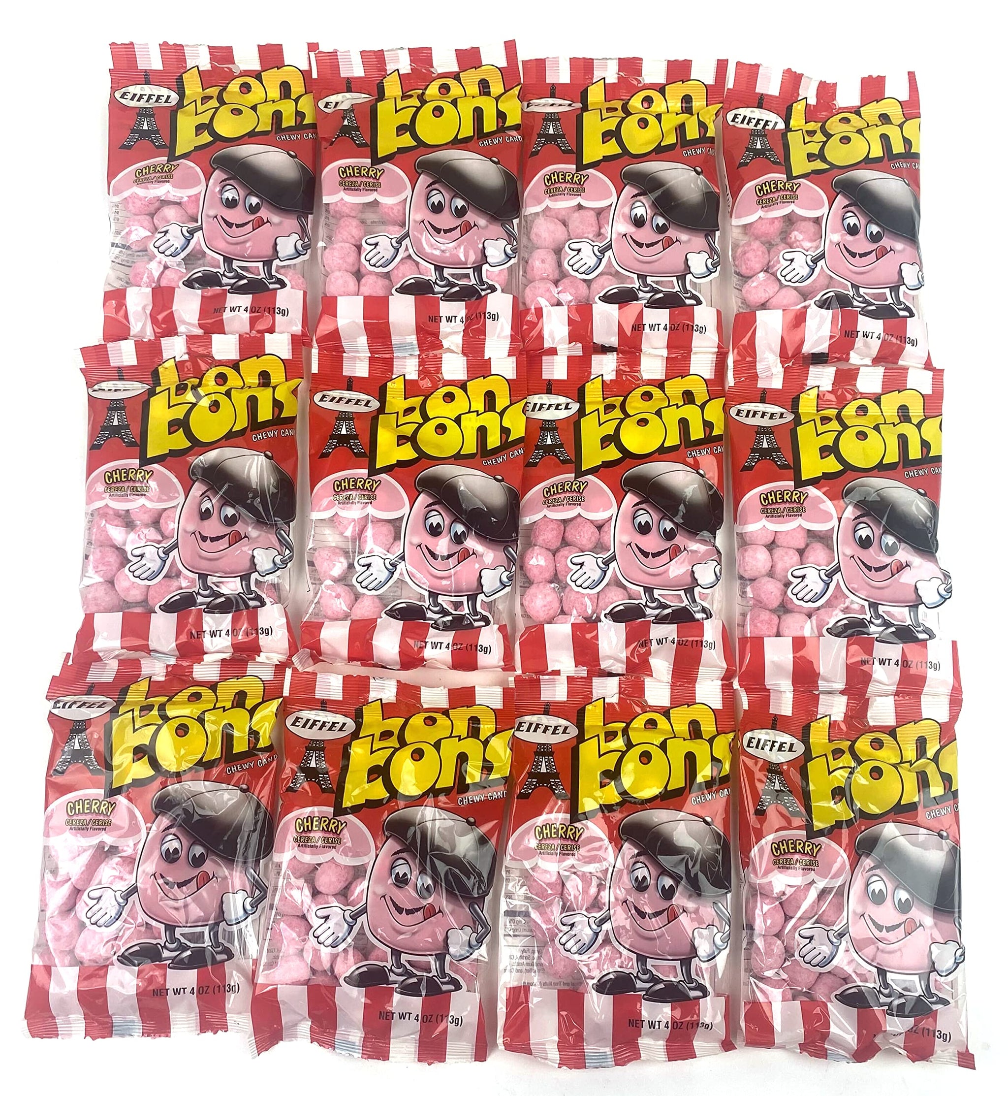 Eiffel Cherry Bon Bons Chewy Candy, 4 oz Bags in a BlackTie Box (Pack of 12)