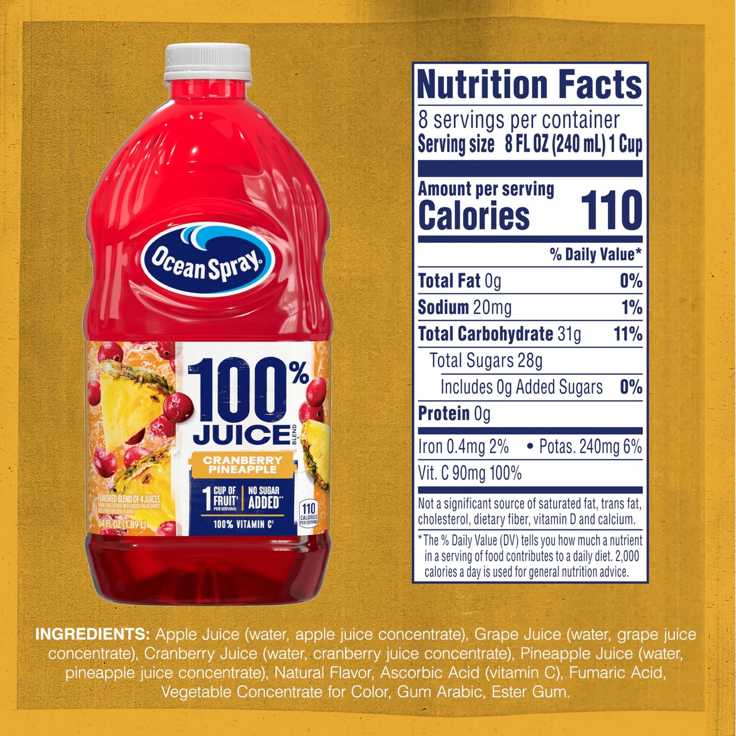 Ocean Spray® 100% Juice Cranberry Pineapple Juice Blend, 64 Fl Oz Bottle