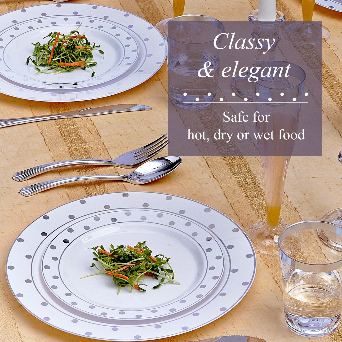 Silver Spoons Disposable Plates For Party - (20 Piece) Heavy Duty Disposable Dinner Set 7.5” , Fine Dining Plastic Dishes For Elegant China Look
