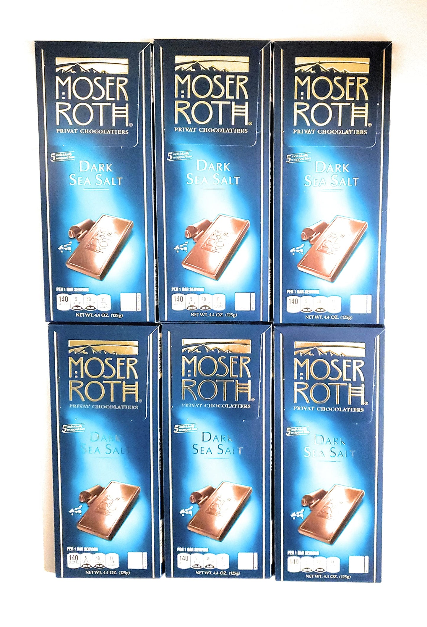 Moser Roth Dark Chocolate/Sea Salt Chocolate Bars, (6) Pack, Germany