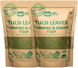 Holy Basil Tea, 8 Oz with Ginger and Turmeric, Tulsi Krishna Cut & Sifted Herbal Tea, Dried Pure Holy Basil Tulsi Leaves, Immune support with Multiple