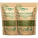 Holy Basil Tea, 8 Oz with Ginger and Turmeric, Tulsi Krishna Cut & Sifted Herbal Tea, Dried Pure Holy Basil Tulsi Leaves, Immune support with Multiple