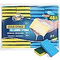 SCRUBIT 48 Pack Kitchen Sponges Dish Sponge for Washing Dishes, Kitchen & Bathroom - Blue & Yellow Dishwashing Sponges Along with A Thought Scrubber
