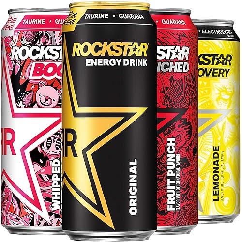 Rockstar Energy Drink, Core 4 Flavor Variety Pack, 16oz Cans (12 Pack) (Packaging May Vary)
