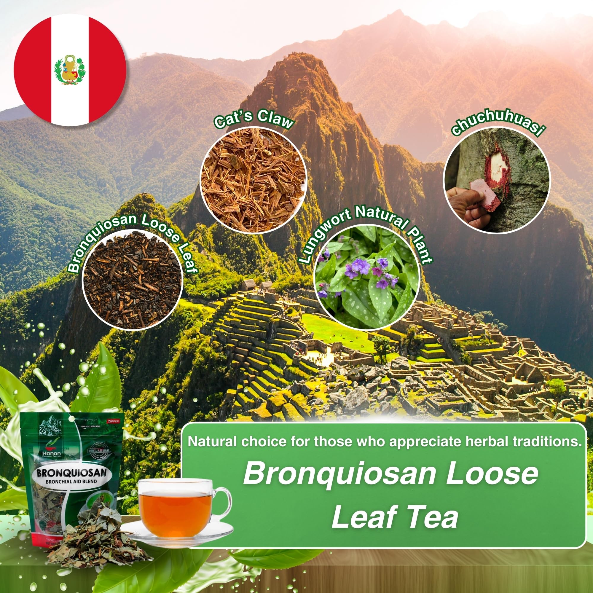 Hanan Respiratory Lung Health Blend 1.76oz - Bronquiosan Loose Leaf Herbal Tea Salud Respiratoria 50g of Dried Eucalyptus Leaves, Cat's Claw, Lungwort