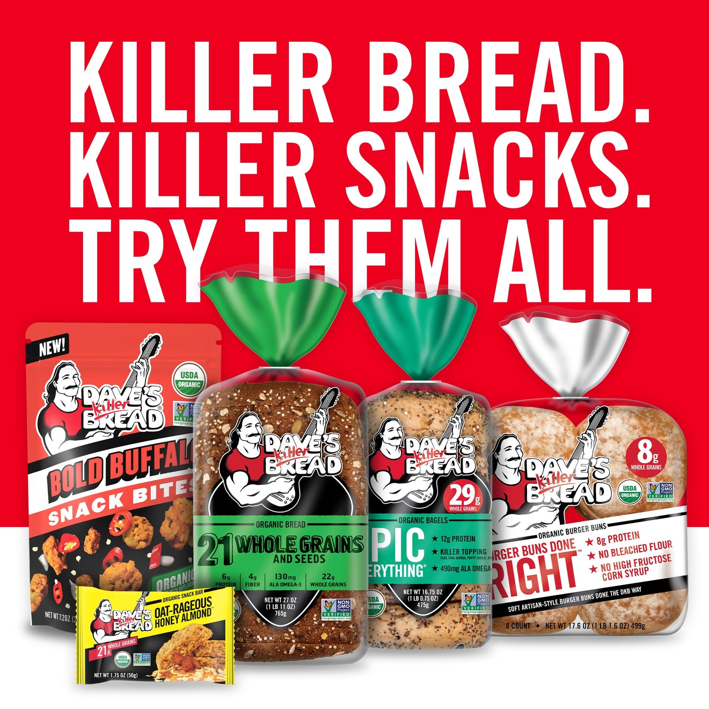 Dave's Killer Bread Trail Mix Crumble Organic Snack Bars, 4 Individually Wrapped Snack Bars