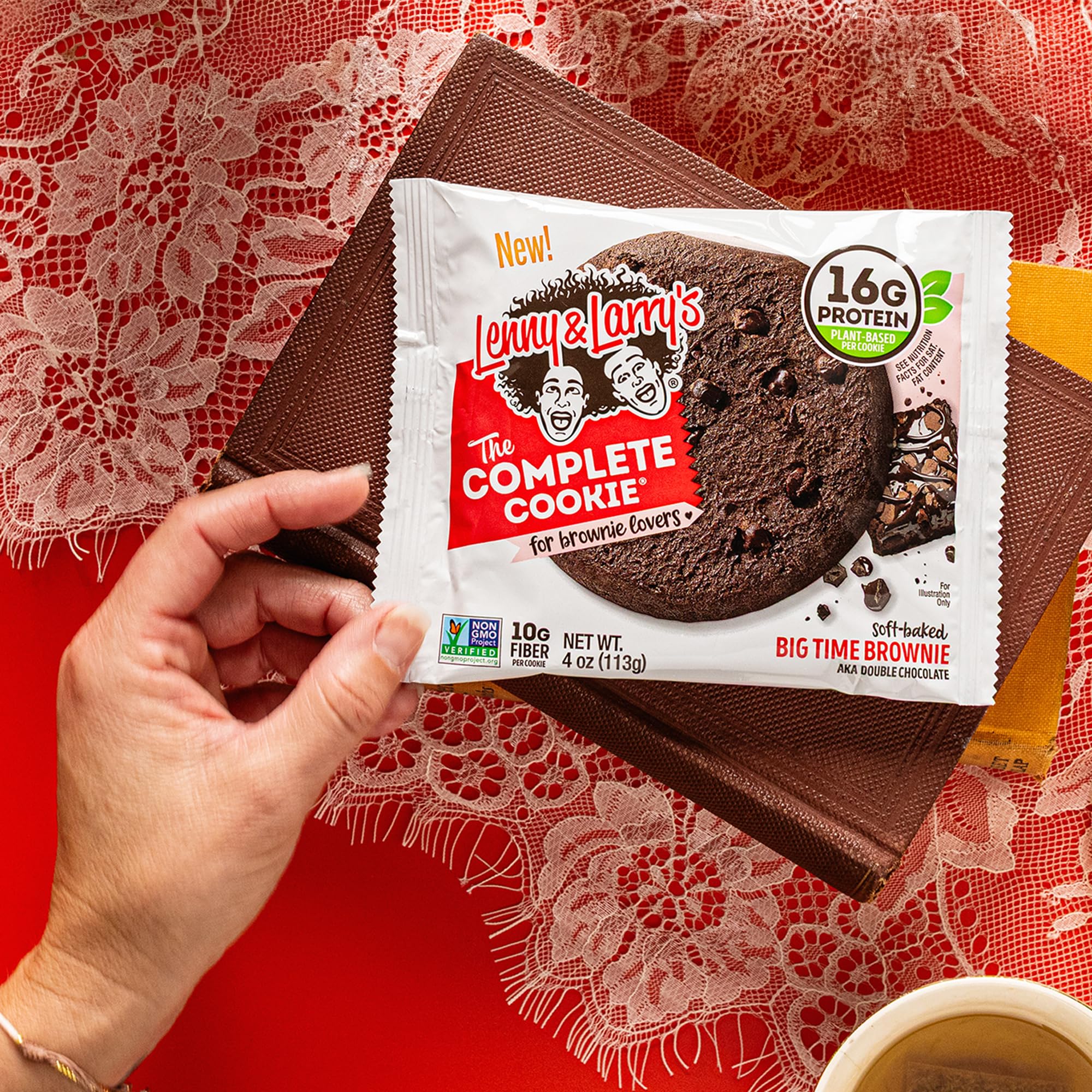 Lenny & Larry's Protein Cookie, [Big Time Brownie], Chewy Soft Baked, 16g Plant Protein, Vegan, Non-GMO, High Fiber, 4 Ounce Cookie (Pack of 12)
