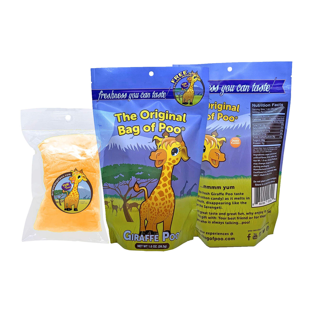 The Original Bag of Poo®, Novelty Poop Cotton Candy Gag Gift (Zoo Variety Pack) Assorted flavors. Free stickers inside.