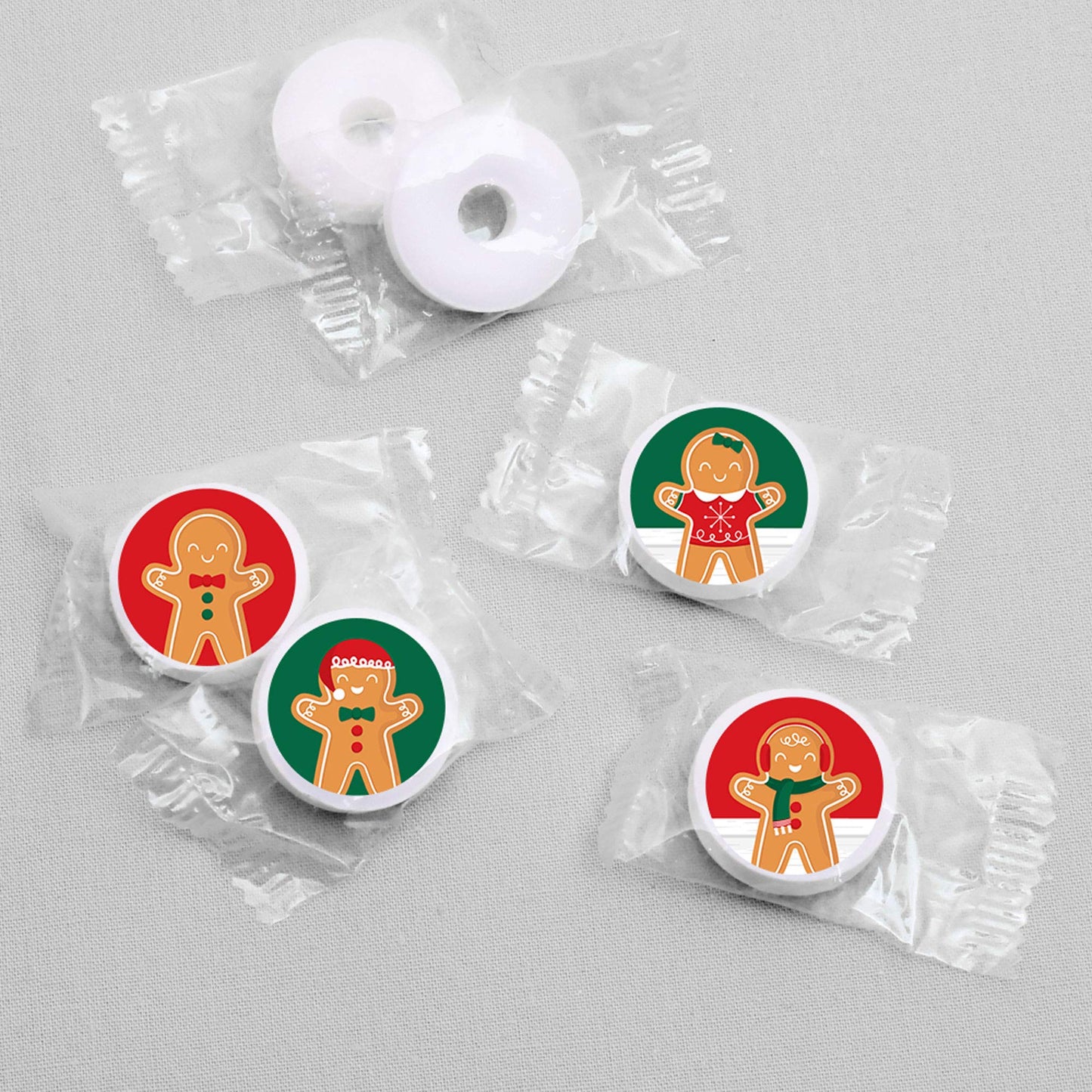 Gingerbread Christmas Party Favors - Round Candy Stickers - 108pc