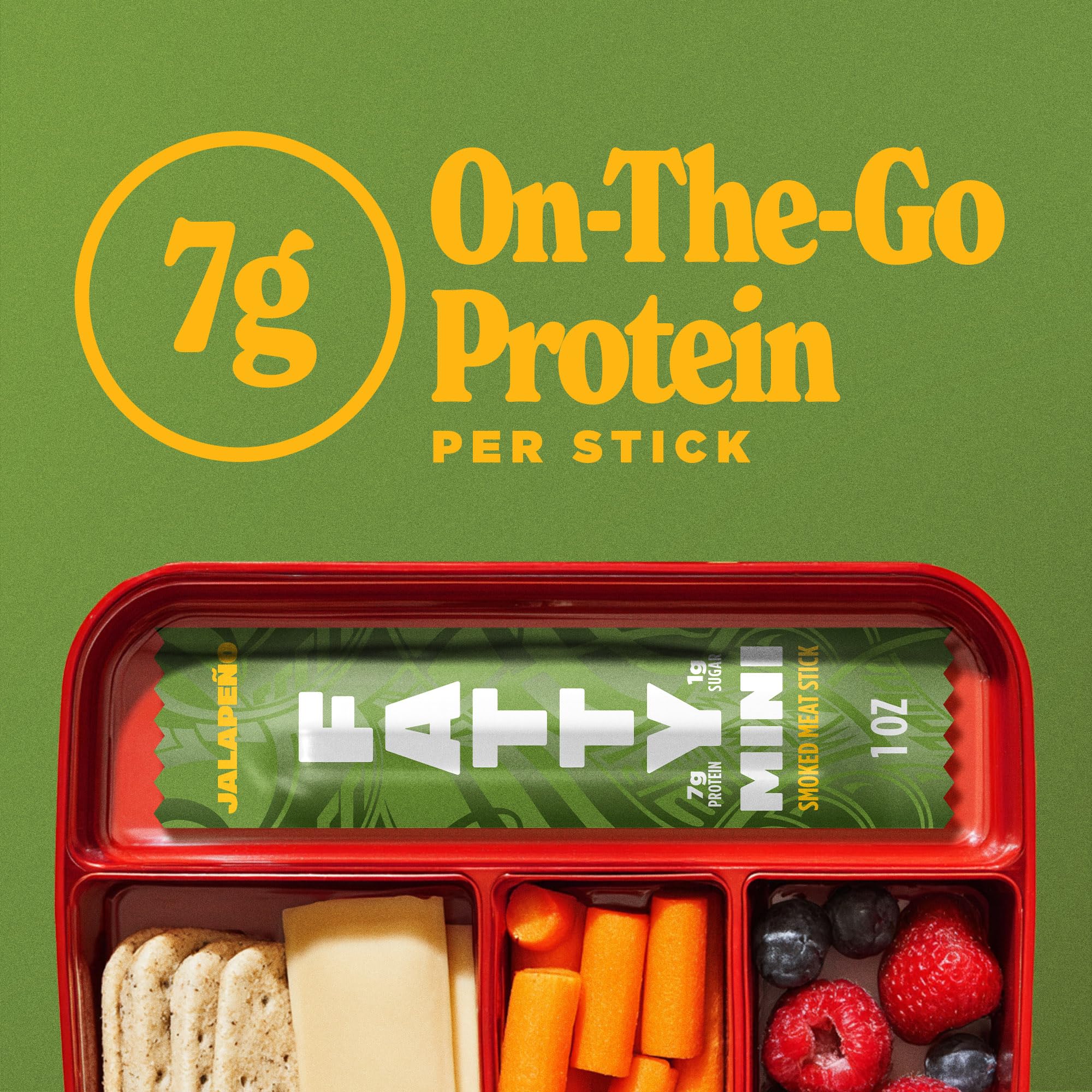 FATTY Mini Meat Sticks, Made with Grass Fed Beef, Pork Raised Without Antibiotics, 7g Protein Per Stick, Jalapeno Minis, 1 oz. Snack Size (Pack of 10)