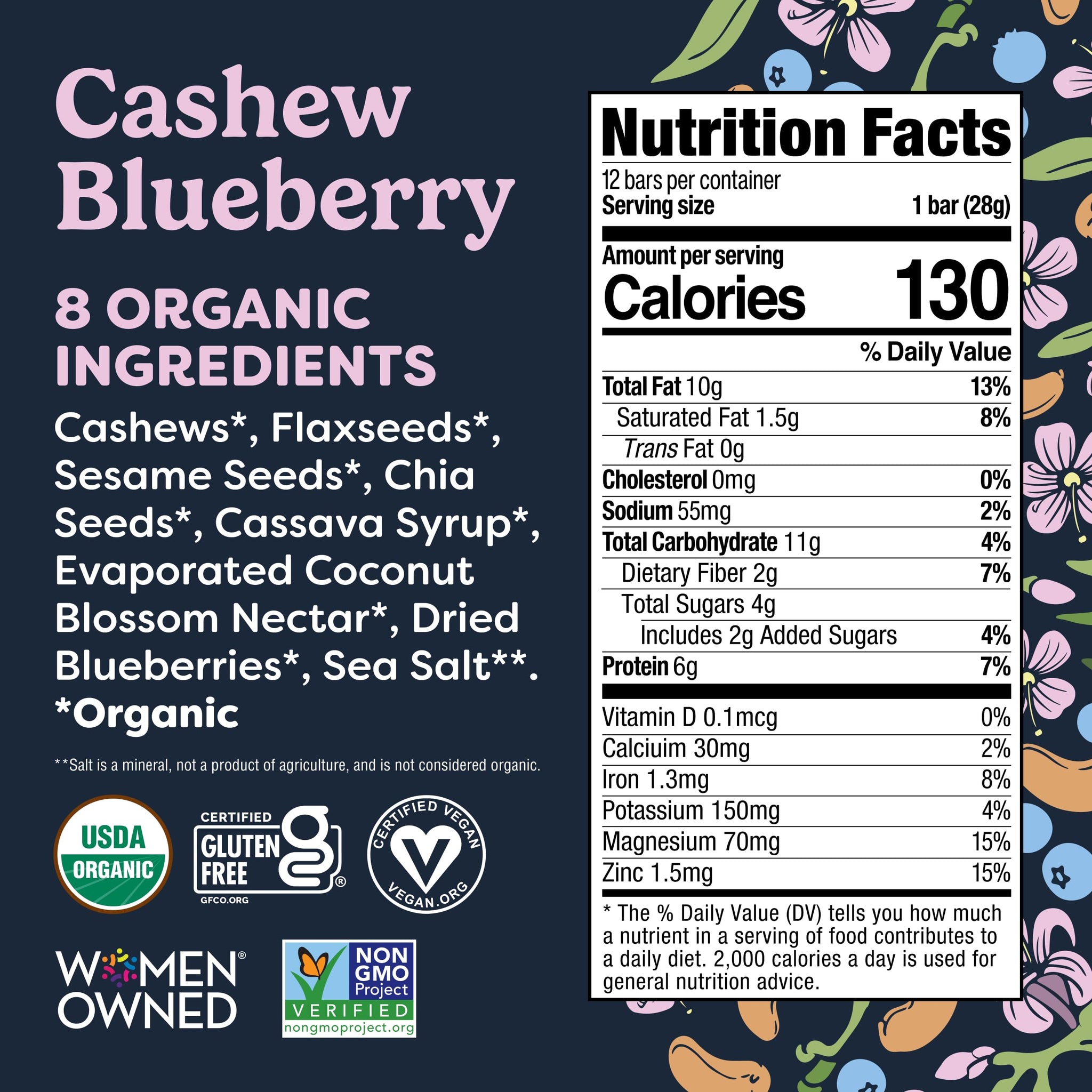 Tosi Nut Bars, Cashew Blueberry, Healthy Snacks for Adults & Kids, Plant Based Crunchy Bars (6G Protein), Organic Keto Snacks, Vegan, Gluten & Soy