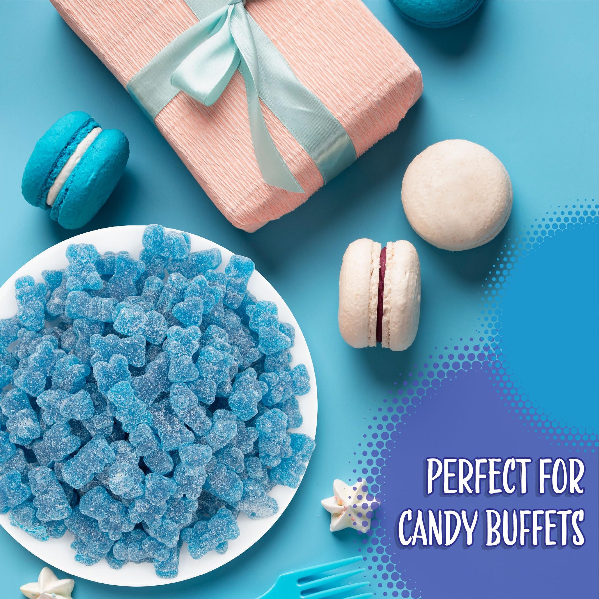 Sour Bears Gummy Candy | 1 Pound Bag | Gelatin Free Chewy Blue Candy | Blue Raspberry Jelly Bears for Baby Showers, Gender Reveal, Party Favors