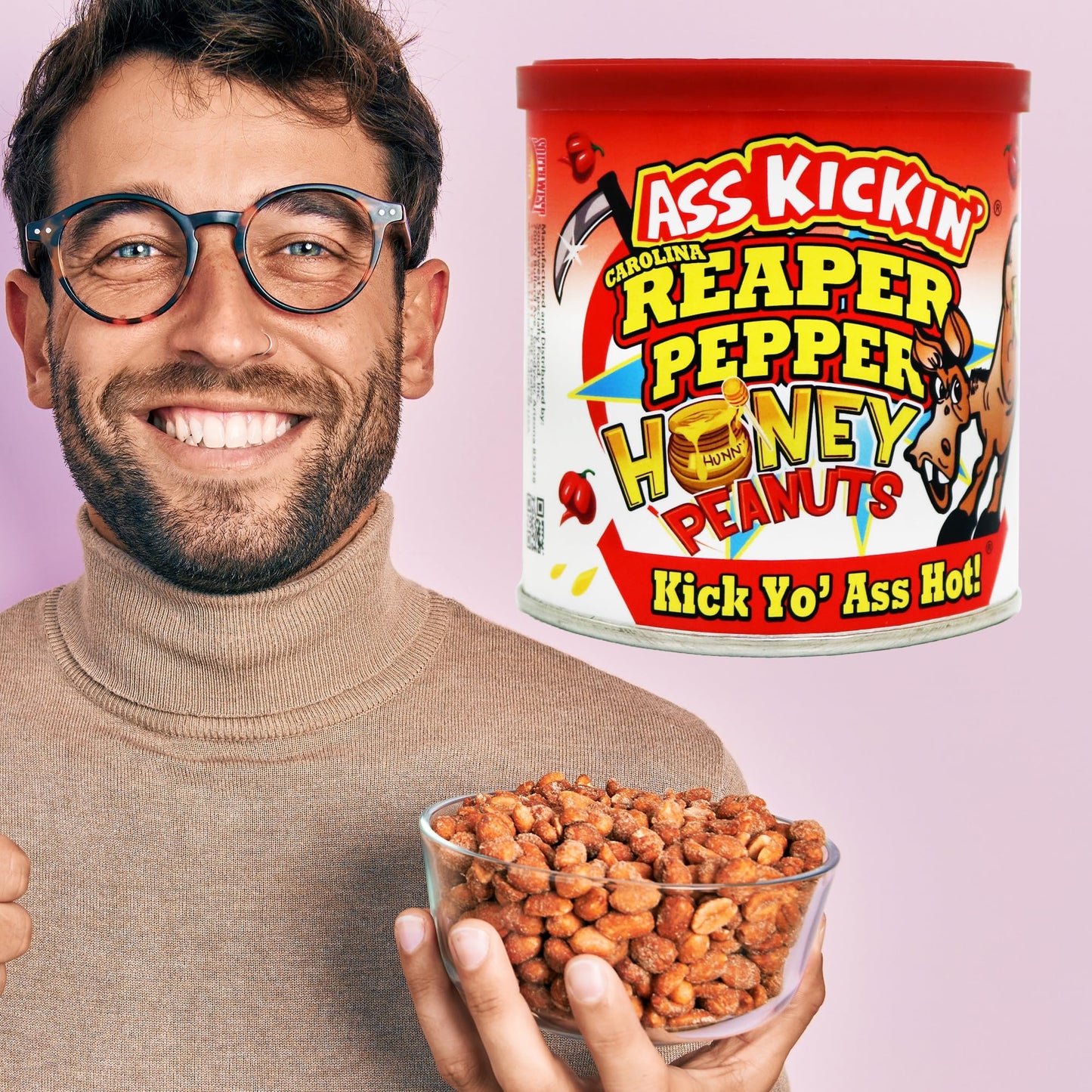 ASS KICKIN' Roasted Spicy Hot Peanuts - 4.25 oz - Ultimate Spicy Gourmet Gift Peanuts - Try if you dare! (Carolina Reaper)