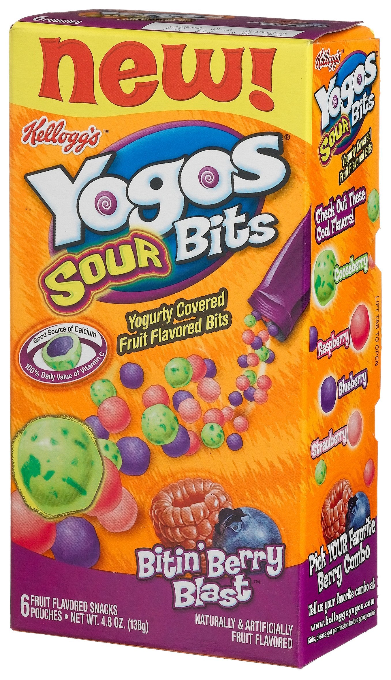 Yogos Sour Bits, Bitin' Berry Blast, 6-Count Pouches (Pack of 8)
