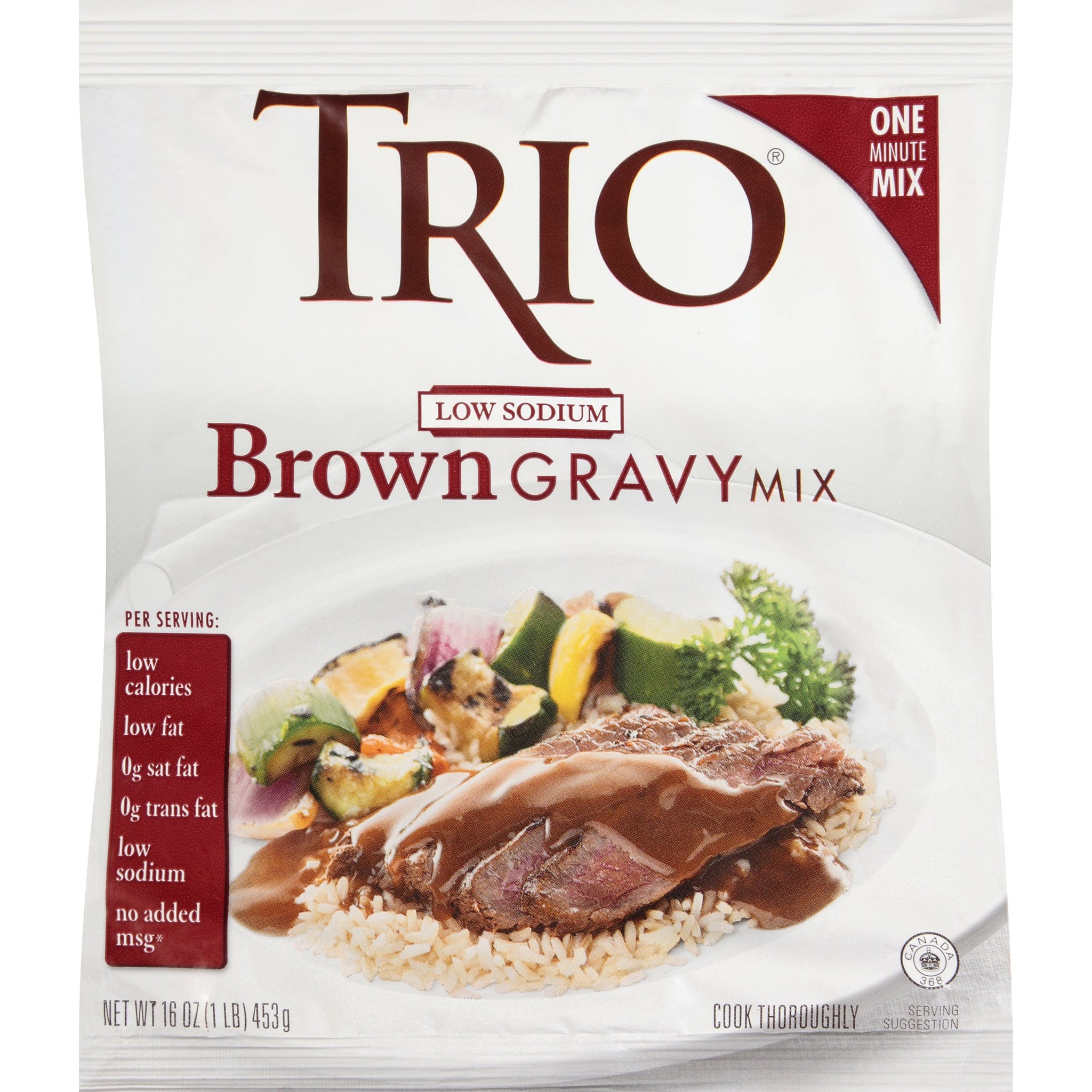 Trio Low Sodium Brown Gravy Mix 16 oz (Pack of 8)