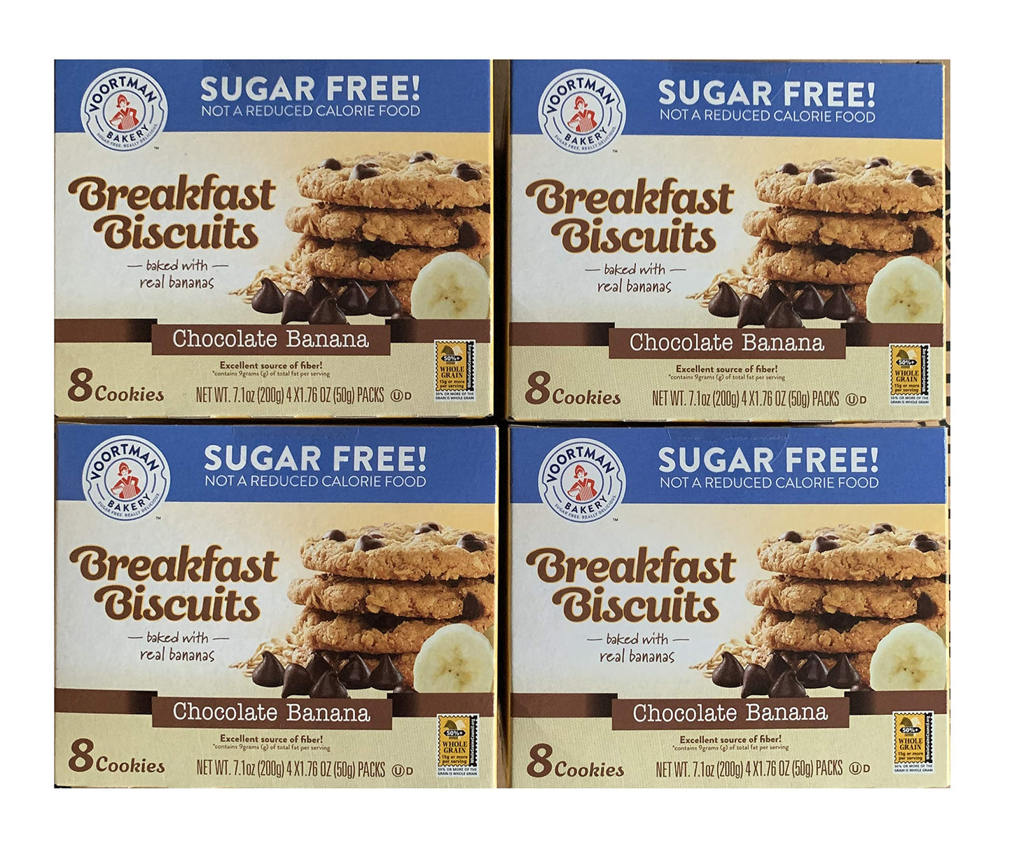 Voortman Bakery Chocolate Banana Sugar Free Breakfast Biscuits 8 Cookies 7.1 oz (Pack of 4)