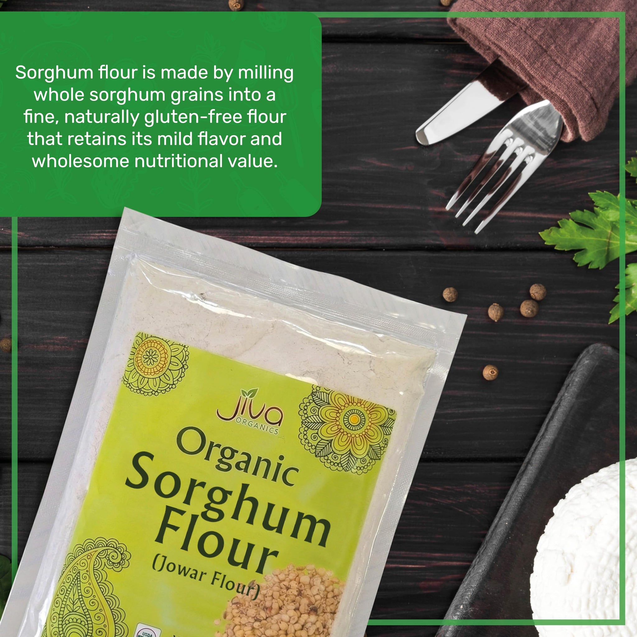 Jiva Organics Organic Sorghum Flour 2 Pound Bag - Jowar Flour, 100% Natural & Non-GMO