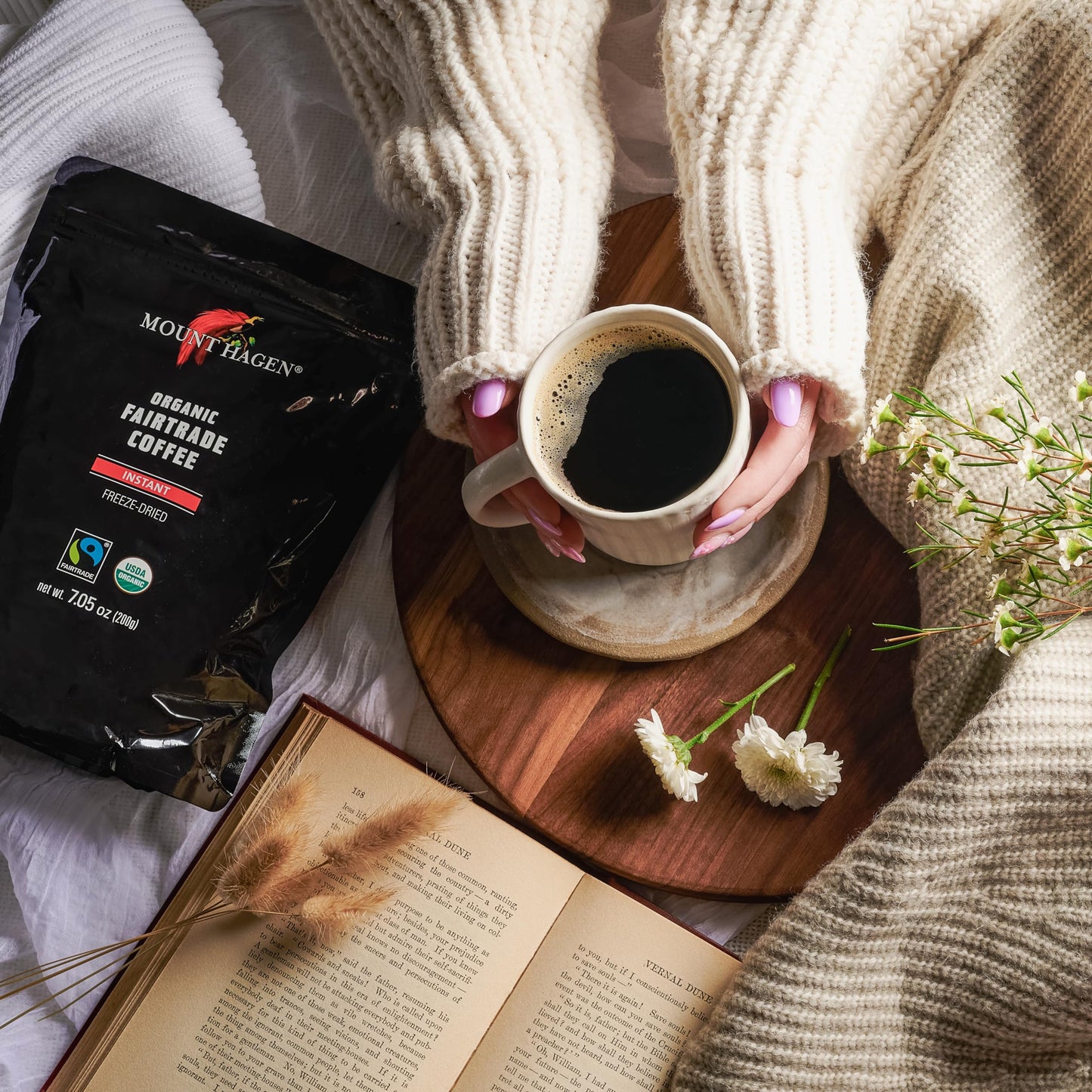 Mount Hagen 7.05oz Organic Freeze-Dried Instant Coffee | Medium Roast Arabica Beans | Fair-Trade, Eco-Friendly in Resealable Pouch Bag