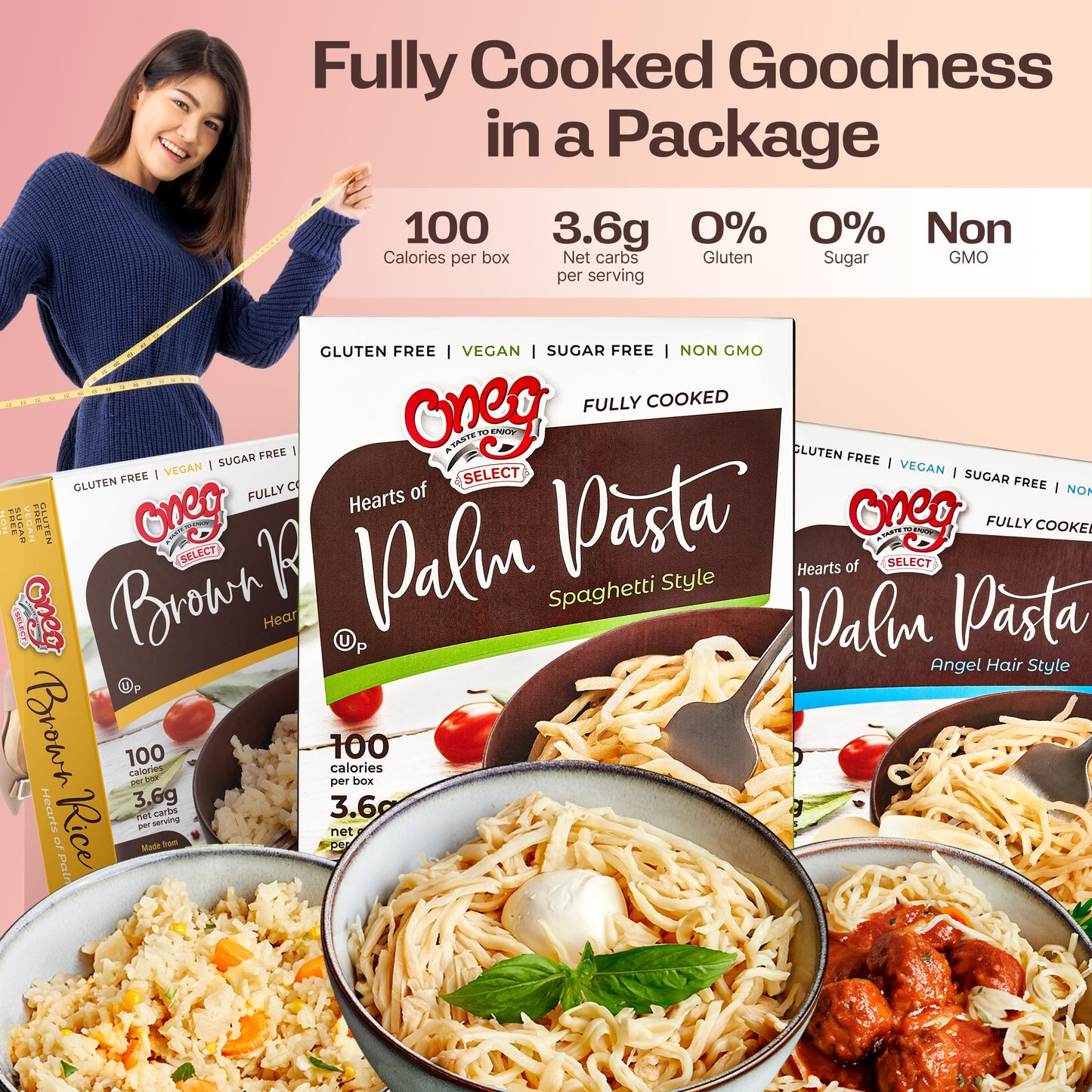 Oneg Hearts of Palm Pasta Spaghetti Noodles - Gluten Free, Fully Cooked Low Carb Spaghetti Noodles, Healthy Pasta Substitute, Non-GMO, Sugar-Free