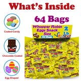 Woppers Robin Eggs Candy, Bulk 64 Count Snack Size Individually Wrapped Whoopers Milk Chocolate Malted Balls with Pastel Candy Shells, for Goodie Bags
