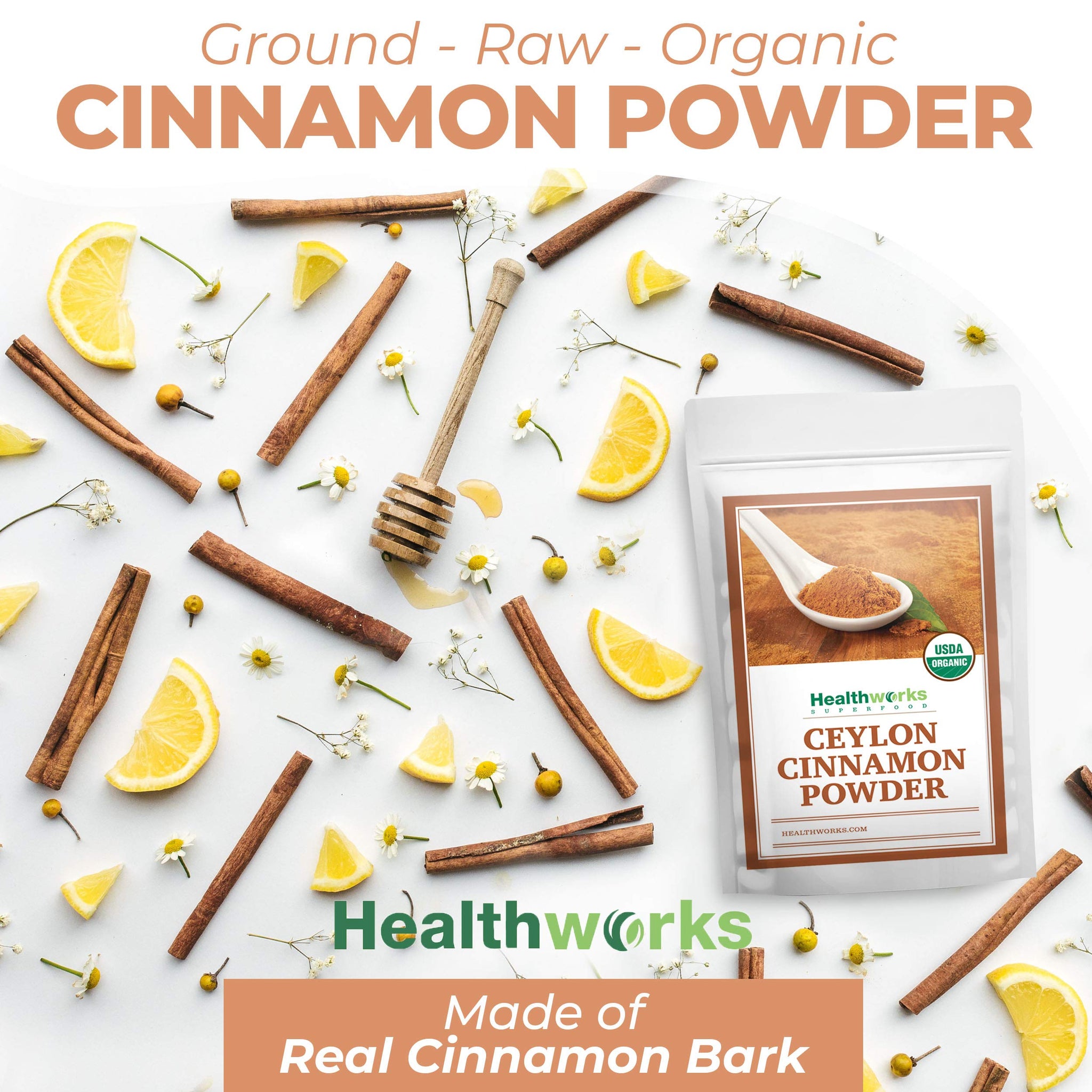 Healthworks Superfoods Organic Ceylon Cinnamon Powder - 16 Oz / 1 Lb - Ground Raw - Keto, Vegan & Non-GMO - Great with Coffee, Tea & Oatmeal