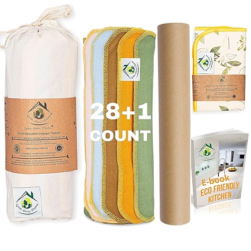 Reusable Paper Towels Washable Roll 29 Pack 12x11in, Reusable Baby Wipes, Washable Paper Towels Cloth, Paperless Paper Towels, Eco Friendly Paper