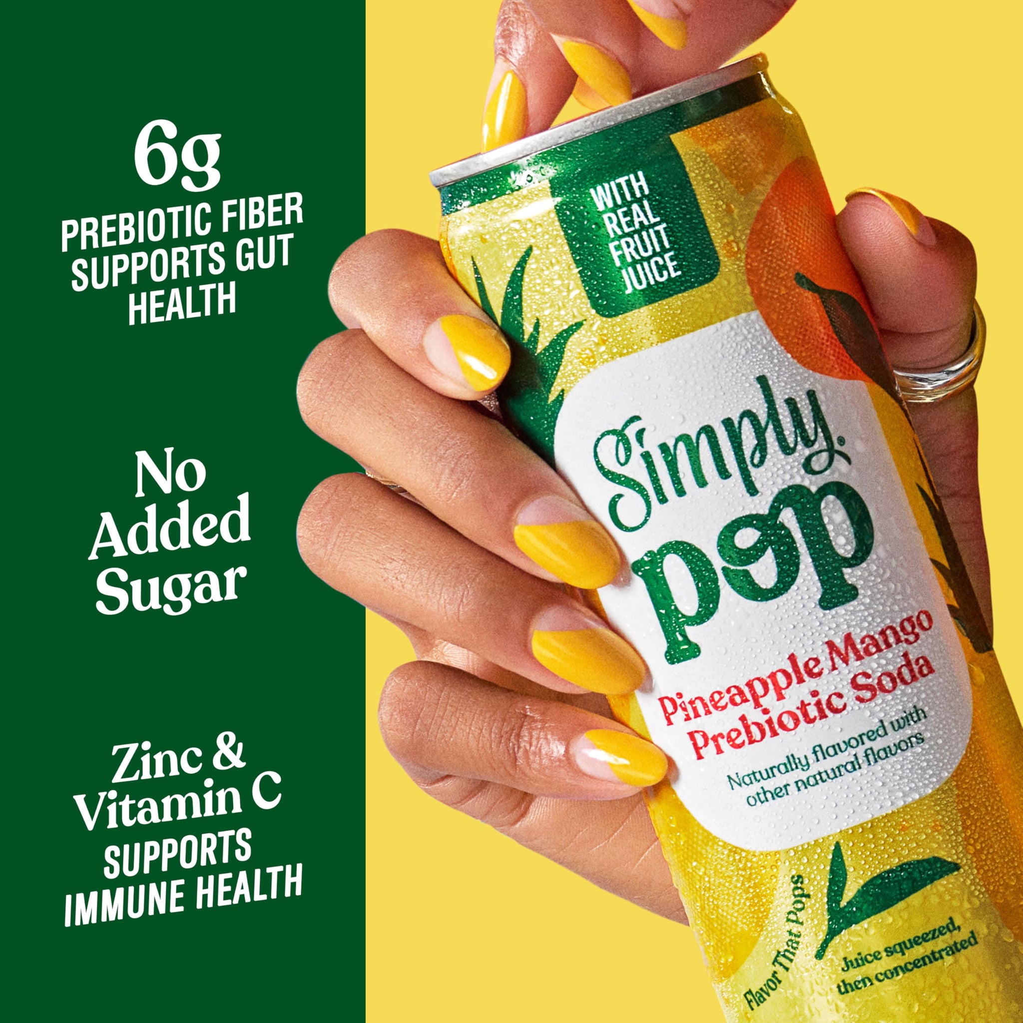 Simply Pop, Pineapple Mango Prebiotic Soda, 12 Fl Oz