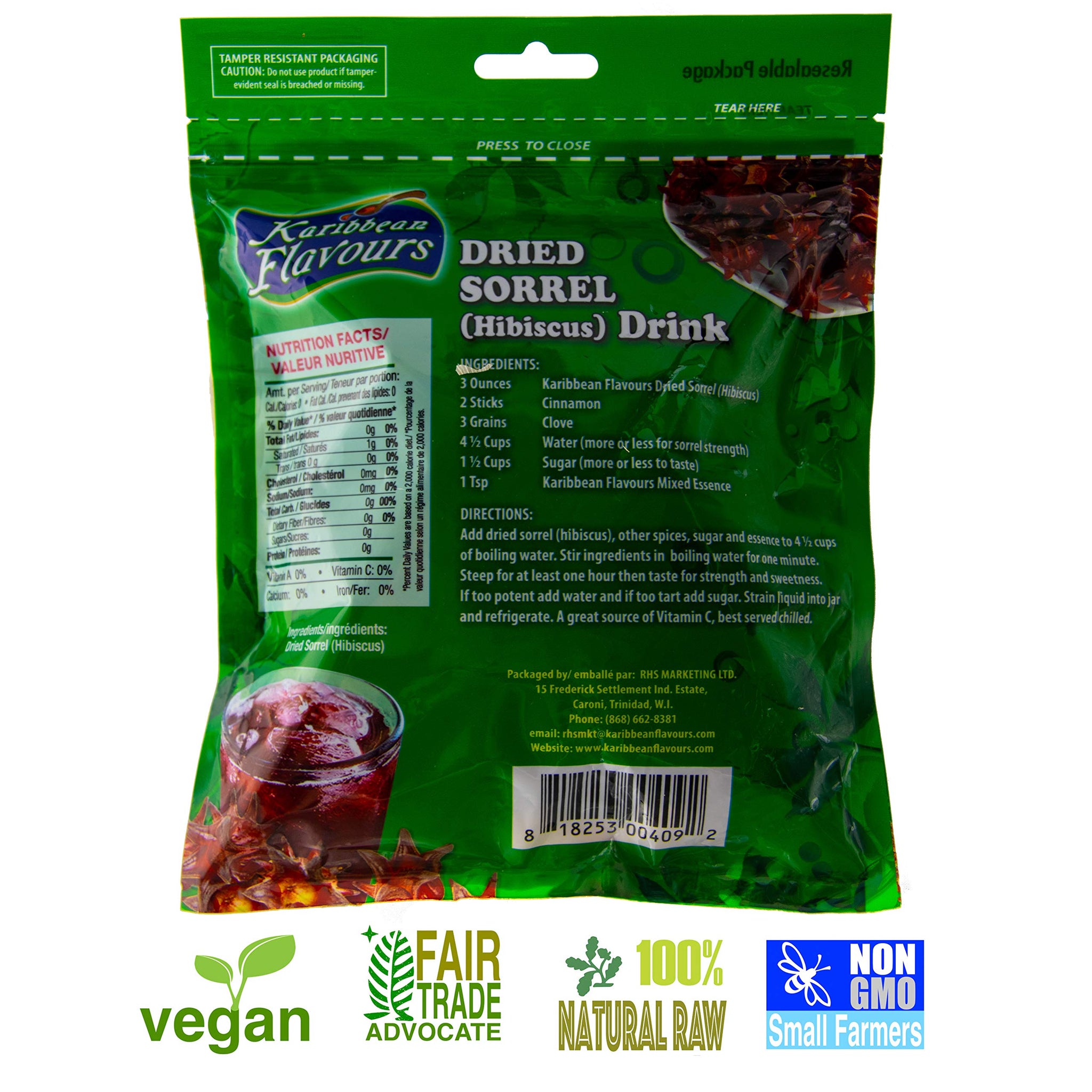 Sorrel Hibiscus Flowers (2 x 3Oz.) Herbal Tea Whole Petal 6 Oz - 100% Natural Dried Raw - Non GMO - Vegan - USFDA Inspected - Makes Refreshing Iced