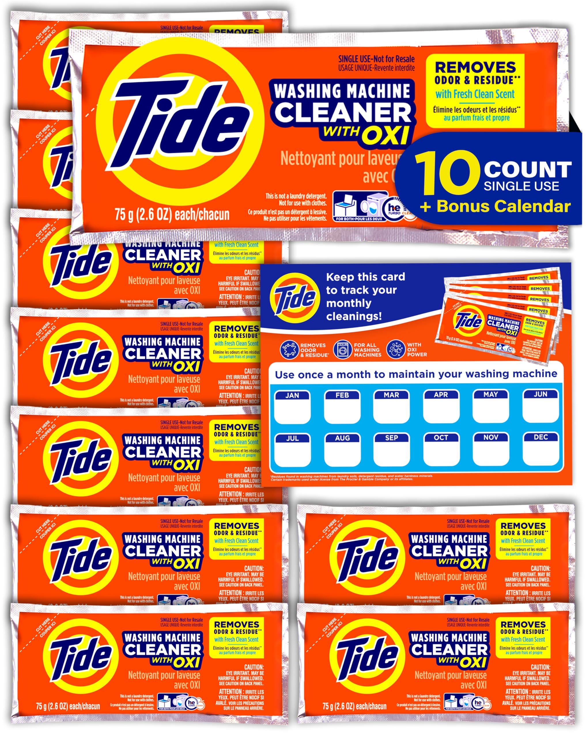 Washing Machine Cleaner by Tide, Washer Machine Cleaner with Oxi for Front and Top Loader Washer Machines, Deep Cleaning Residue & Odor Eliminator, 10