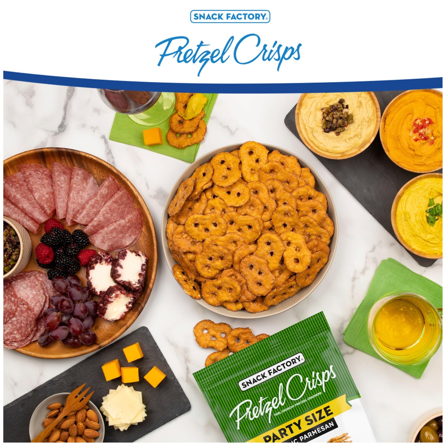 Snack Factory Garlic Parmesan Pretzel Crisps, 14 OZ Party Size Bag