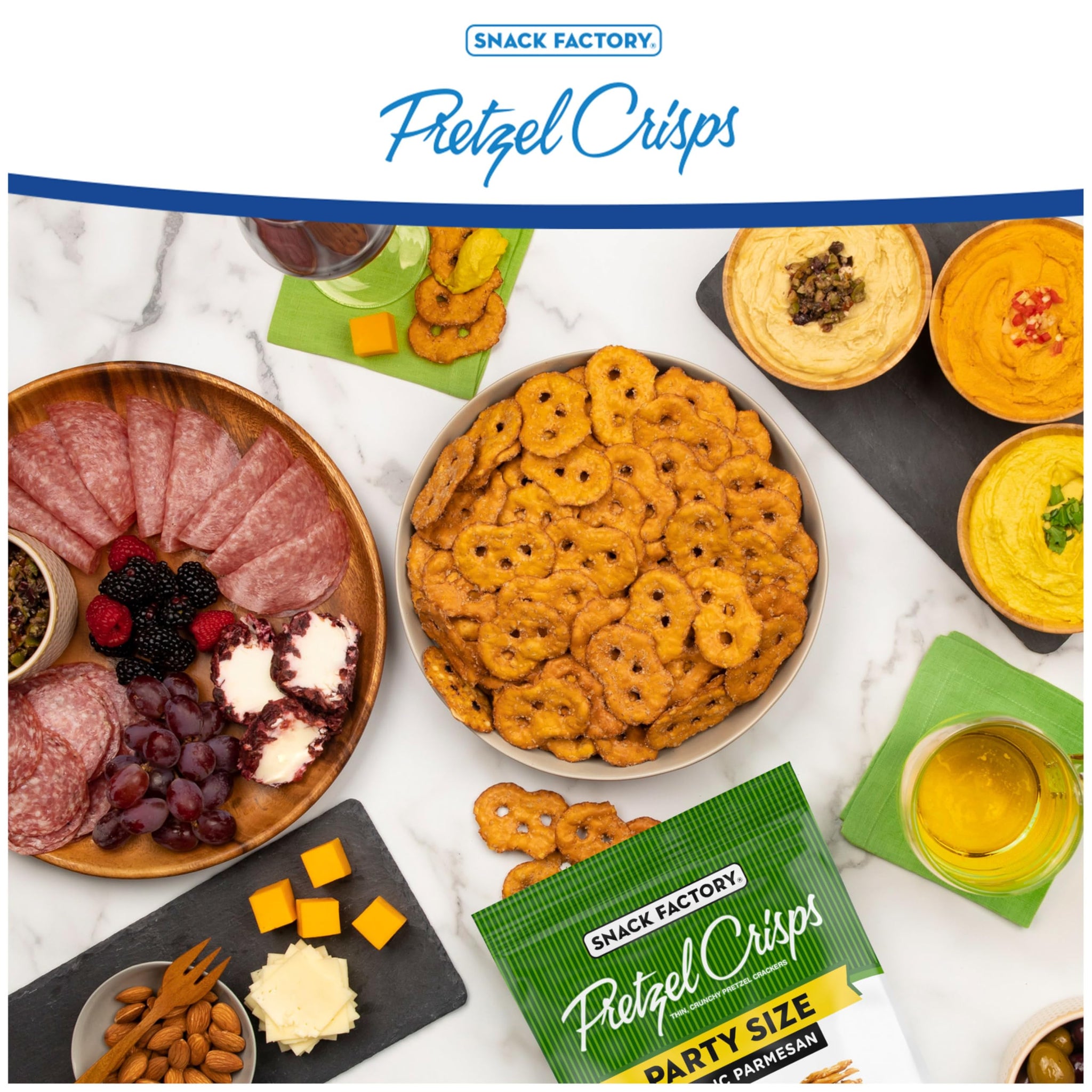 Snack Factory Garlic Parmesan Pretzel Crisps, 14 OZ Party Size Bag