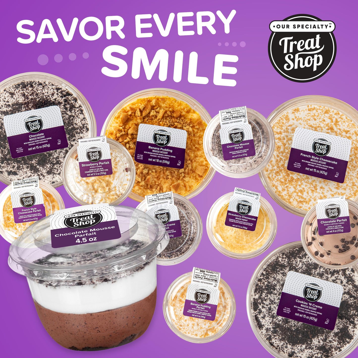 Our Specialty Chocolate Snacks Parfait Cup with Whipped Topping, Single Serve Dessert, 4.5 oz, Frozen