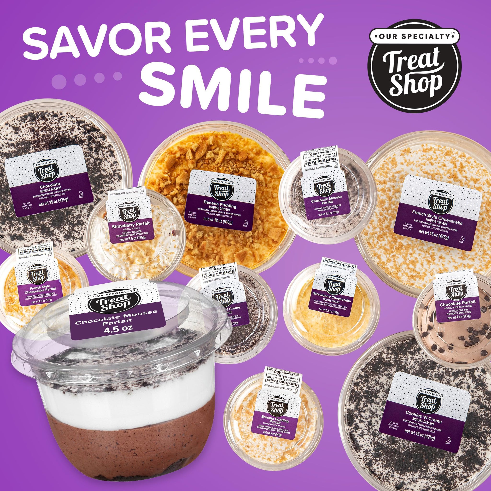 Our Specialty Chocolate Snacks Parfait Cup with Whipped Topping, Single Serve Dessert, 4.5 oz, Frozen