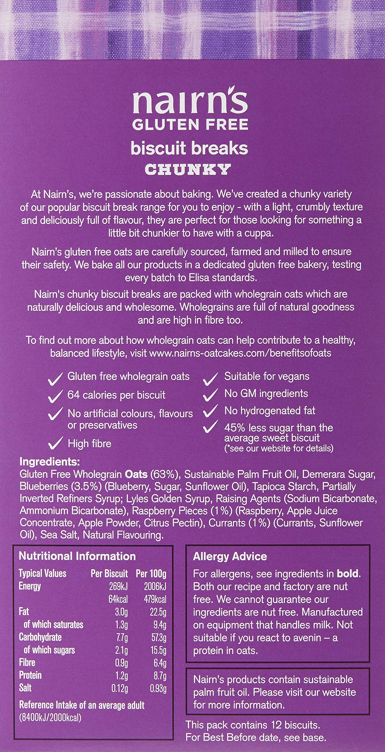Nairn's Gluten-Free Blueberry & Raspberry Chunky Oat Biscuit Breaks 160g (Pack of 2)