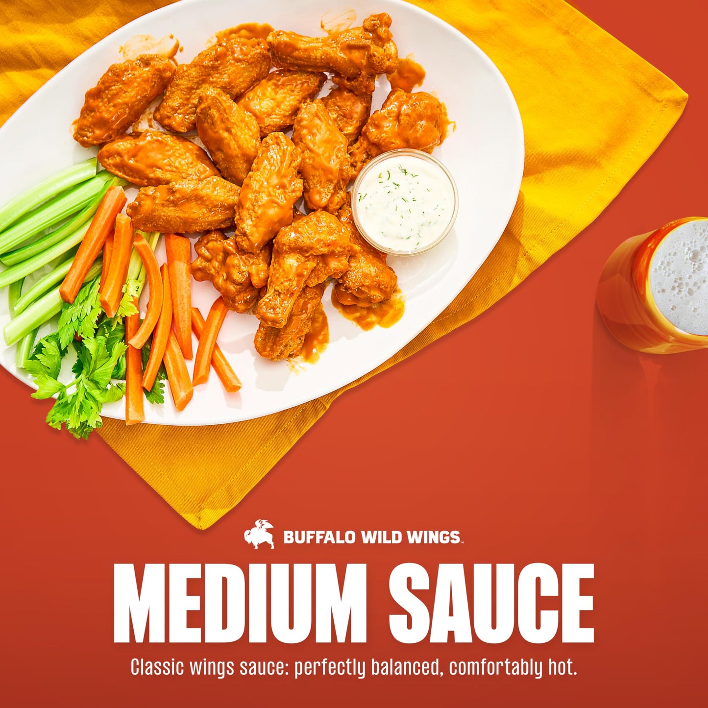 Buffalo Wild Wings Medium Buffalo Sauce, 12 fl. oz., Perfect Dipping Sauce, Chicken Marinade, Wing Seasoning and Burger Topping, Enjoy a Medium