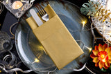 Moyes Home Gold Dinner Napkins with Silverware Pocket (50 Pack) - Linen-Feel Disposable Cloth-Like Paper Napkins for Weddings, New Year’s Eve