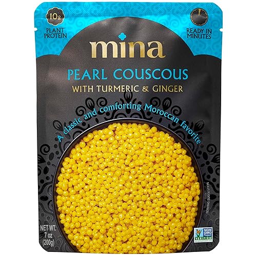Mina Pearl Couscous, With Turmeric & Ginger, Ready to Eat, Couscous Pearls, Microwavable Meals & Side Dishes, Vegan Protein, Non-GMO, Kosher, 7 oz