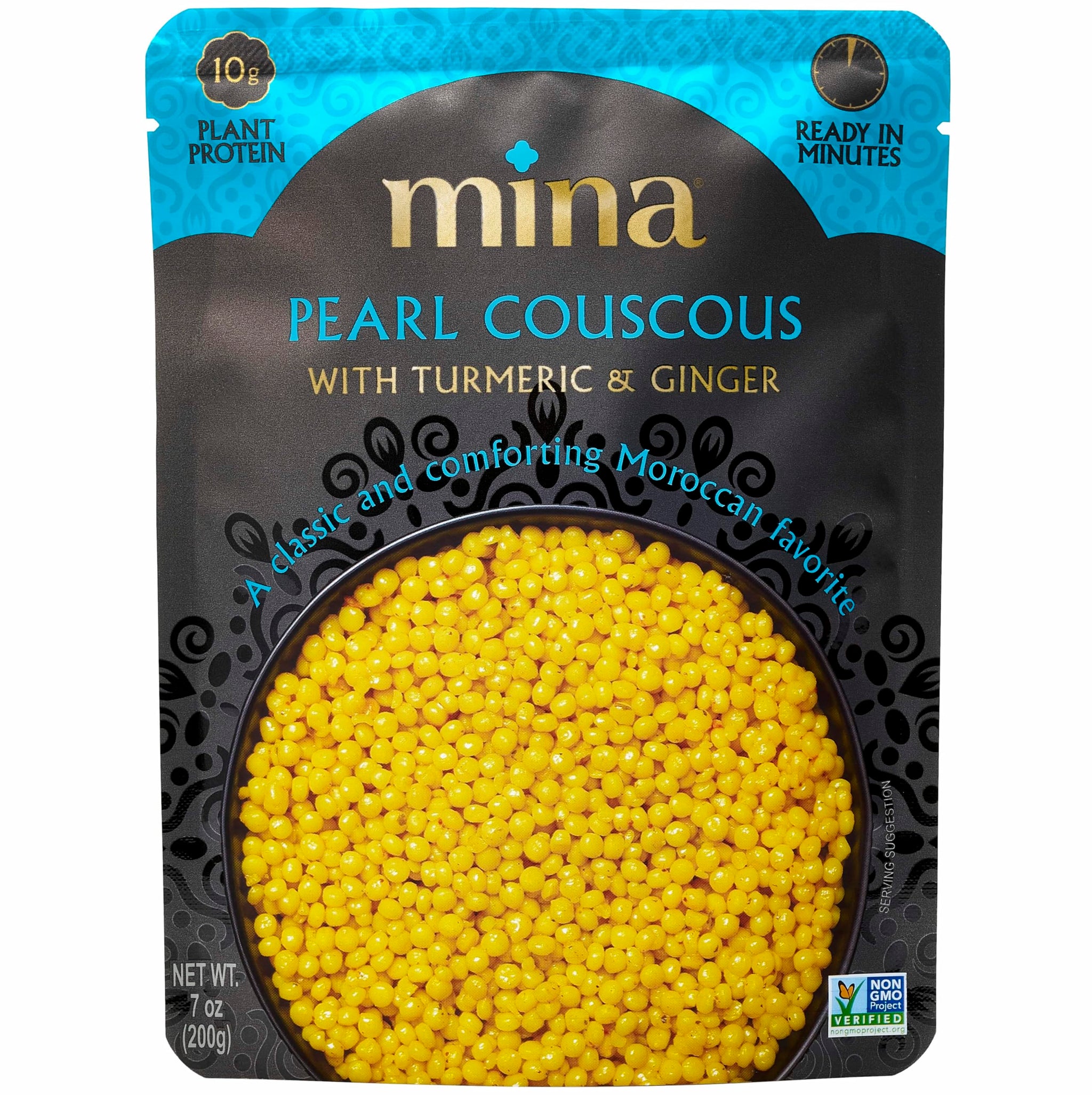 Mina Pearl Couscous, With Turmeric & Ginger, Ready to Eat, Couscous Pearls, Microwavable Meals & Side Dishes, Vegan Protein, Non-GMO, Kosher, 7 oz