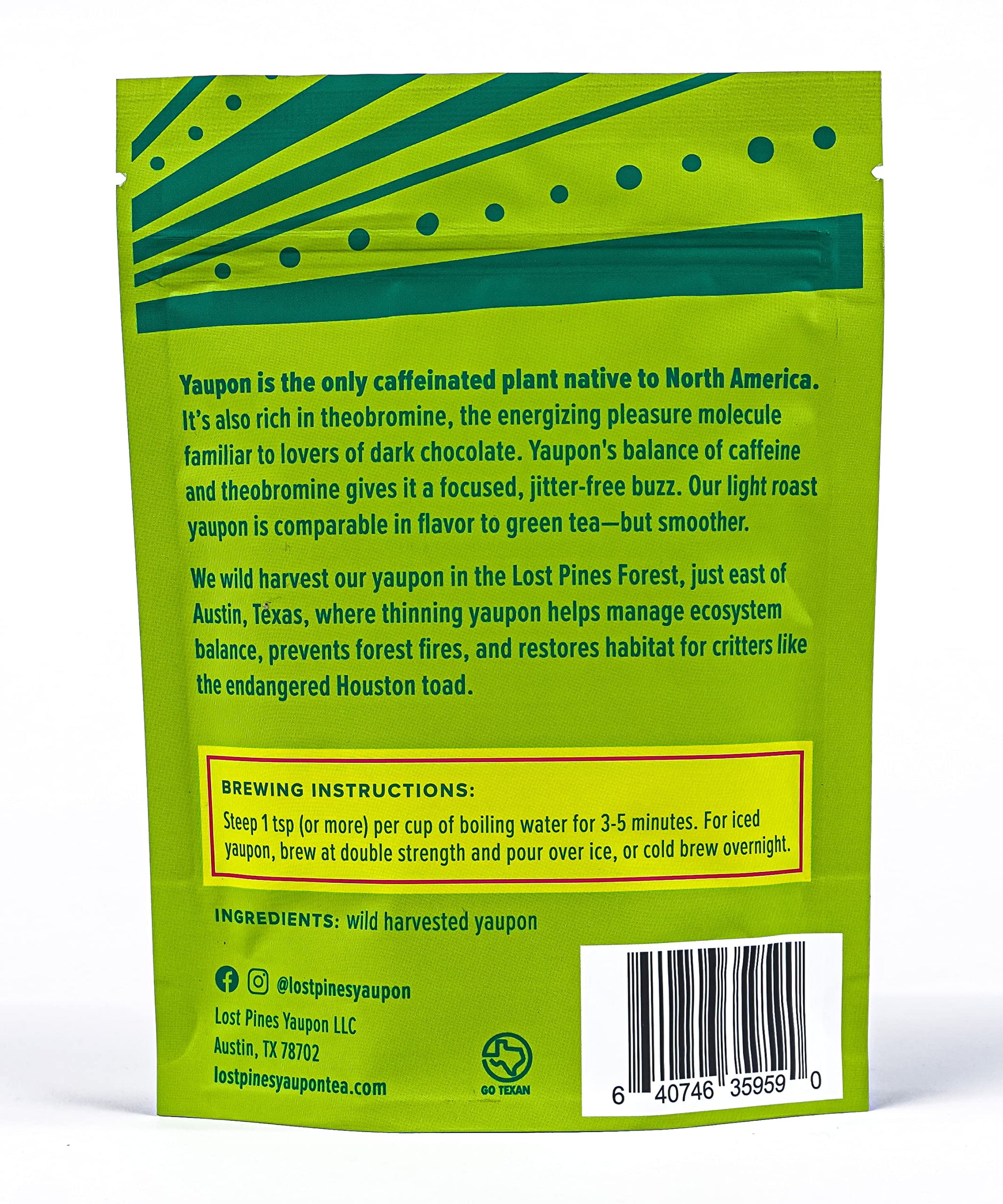 2 oz Light Roast Yaupon Tea (loose leaf) - Lost Pines Yaupon Tea - Sustainably wild harvested yaupon, the only caffeinated plant native to North