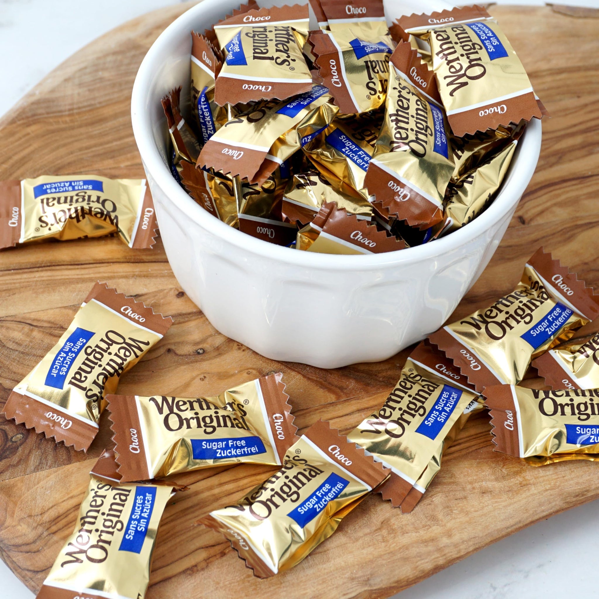 Werthers Sugar Free Hard Candy Chocolate Caramels, 1 Pound Bulk Bag, Individually Wrapped Sugar Free Werthers Candy, The Hampton Popcorn & Candy
