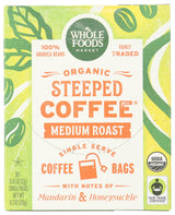 Whole Foods Market, Organic Steeped Coffee, Medium Roast, Notes of Mandarin & Honeysuckle, Single Serve Bags, 10 Count