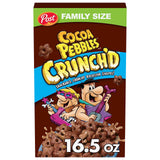 Post Cocoa PEBBLES Crunch'D Cereal, Chocolatey Breakfast Cereal Made with Real Cocoa, Great For Enjoying As a Sweet Snack, Family Size Cereal, 16.5 OZ