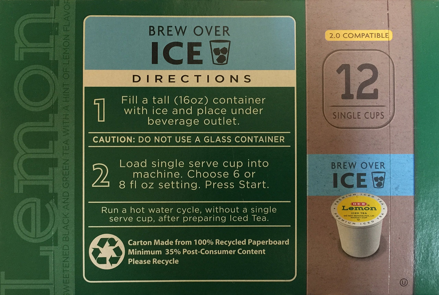 HEB Lemon Iced Tea 12 single cup (servings)