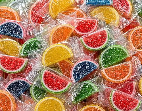 Fruit Slices Candy 1 lb Bulk Bag - Orange Lime Watermelon Cherry Blue Raspberry Lemon Sugar Coated Jelly Wedges, Soft Chewy Treats, Individually